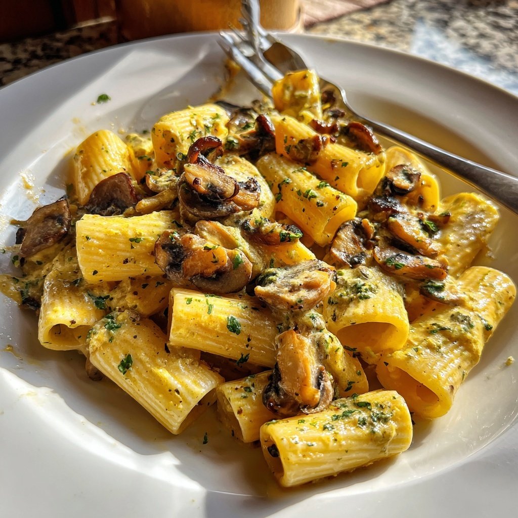 Rigatoni mit Pilzen und Kräutern