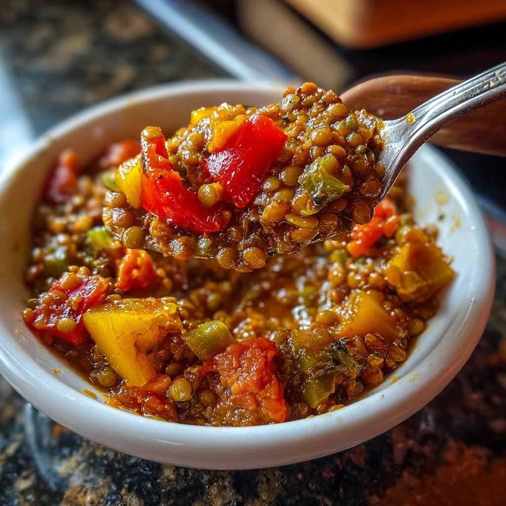 Mittagessen mit Linsen und Gemüse