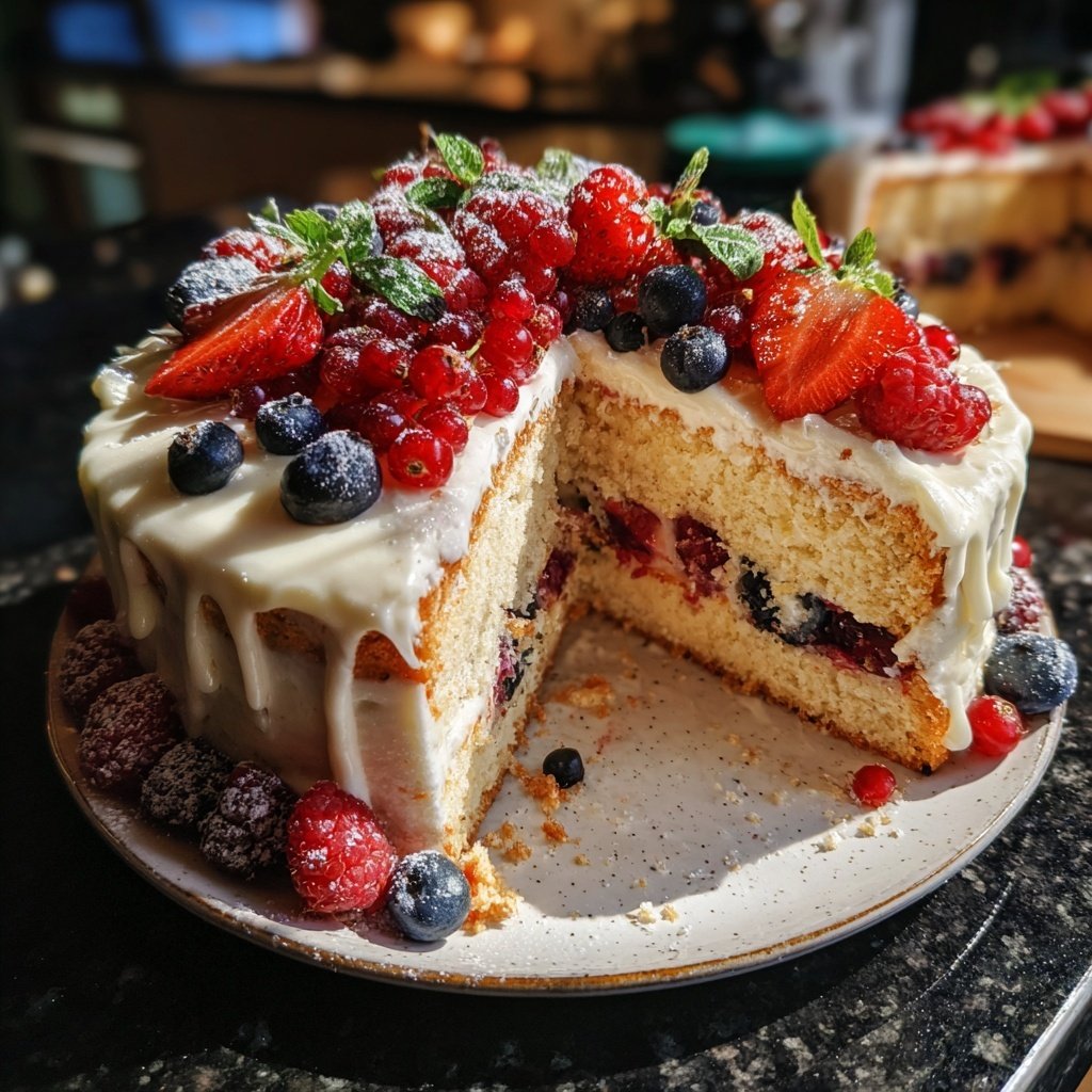 Geburtstagskuchen mit Fruchtspiegel