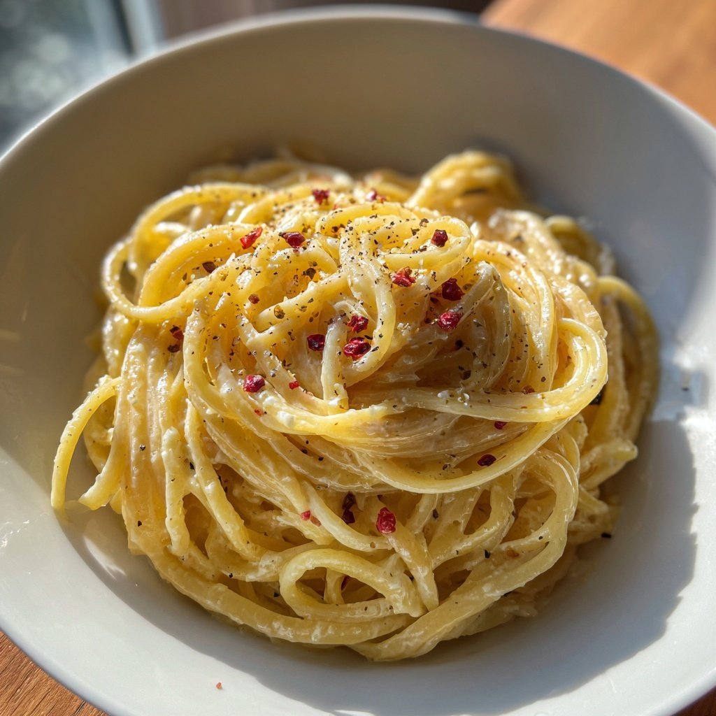 Pasta für zwei mit Sahne und rosa Pfeffer