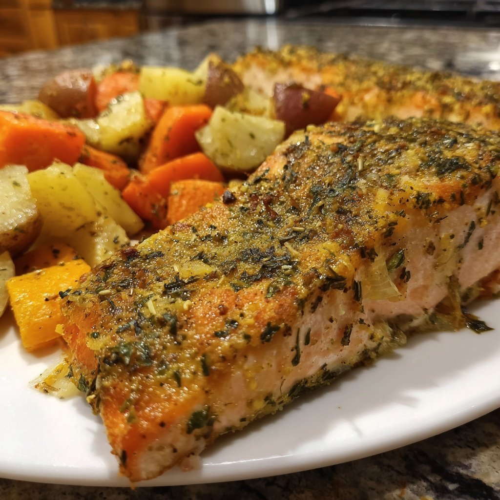 Lachs mit Ofengemüse & Zitronen-Dill-Sauce