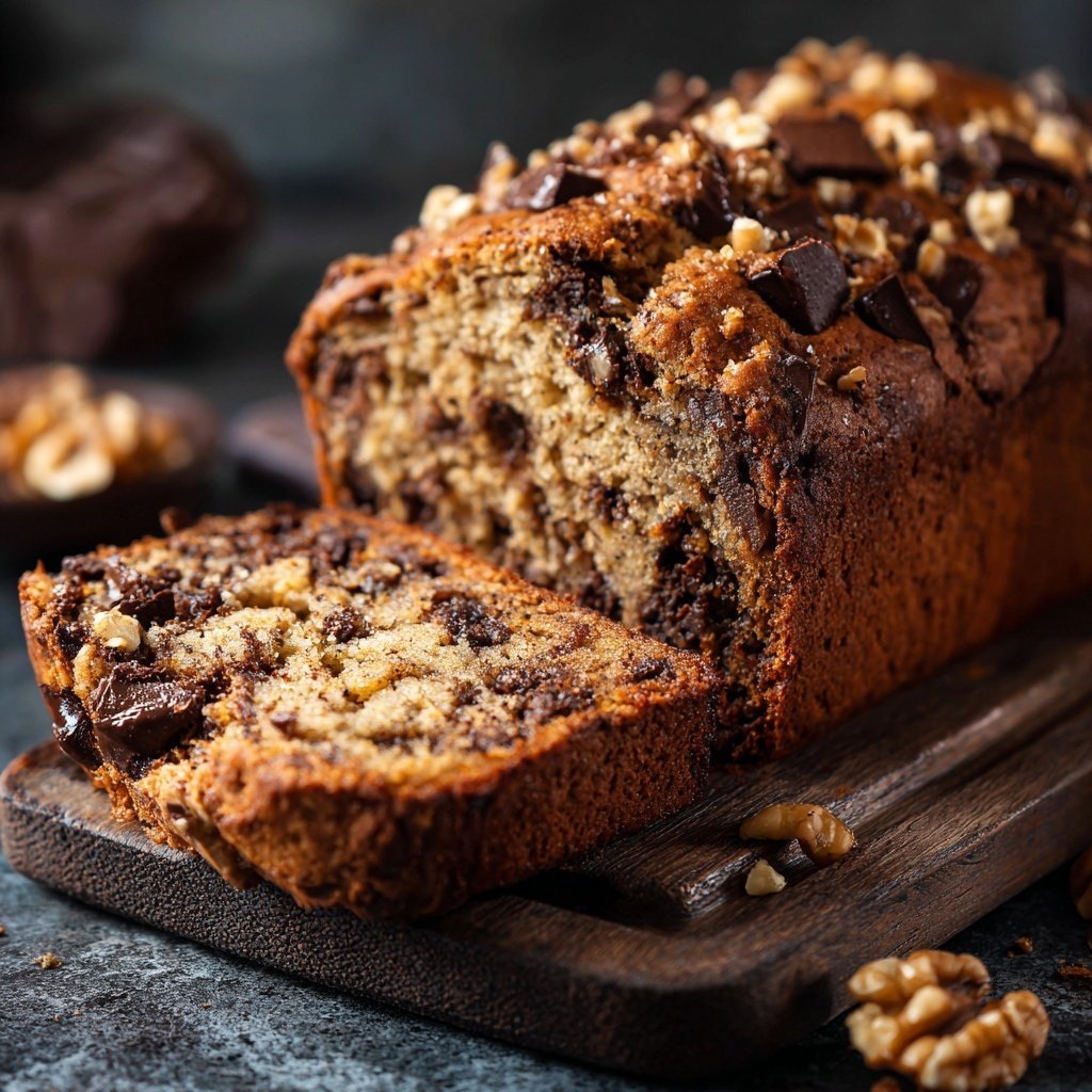 Bananenbrot mit Zartbitterschokolade und Nüssen