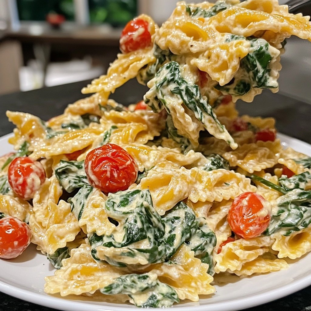 One-Pot Pasta mit Tomaten & Spinat