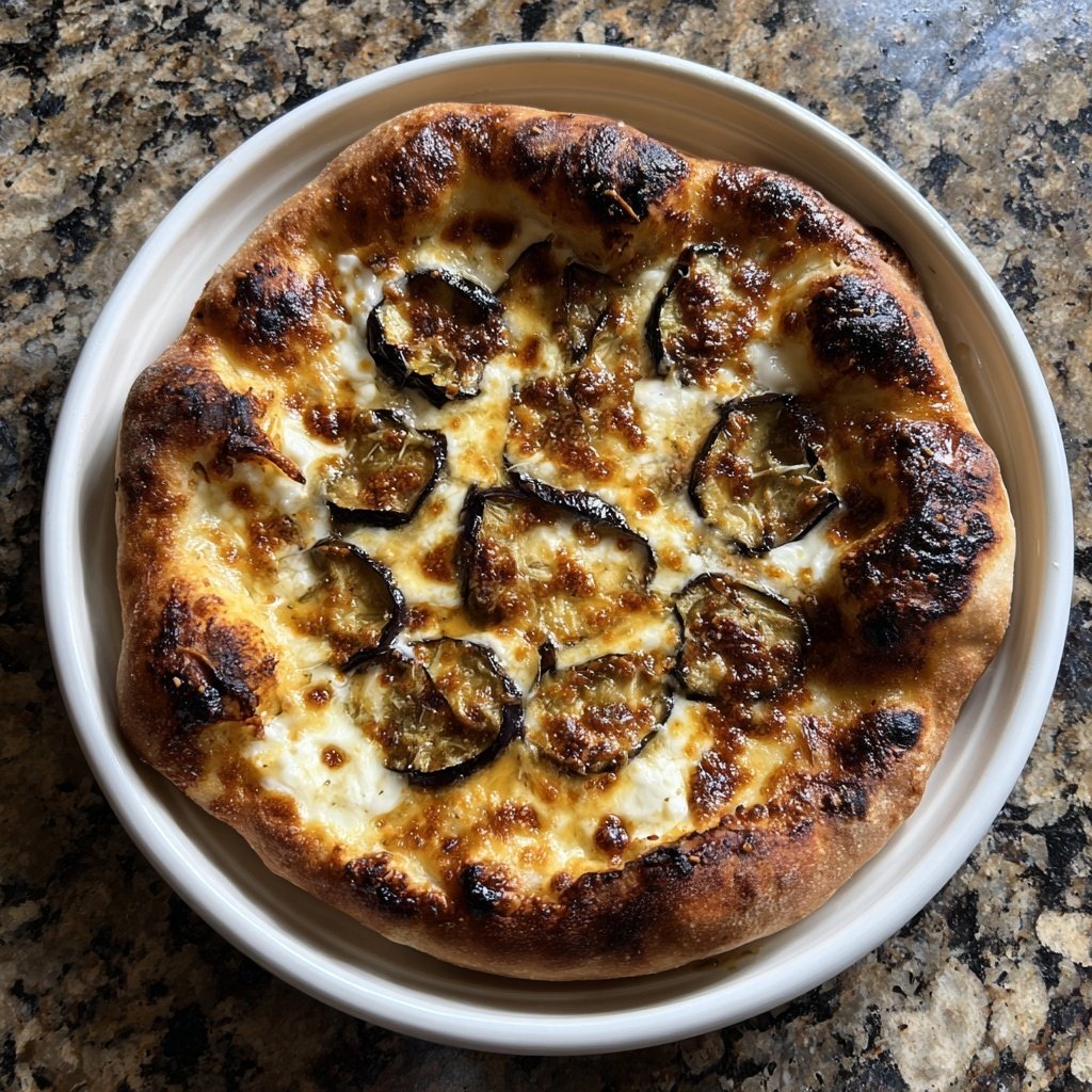 Pizza mit Aubergine und Mozzarella